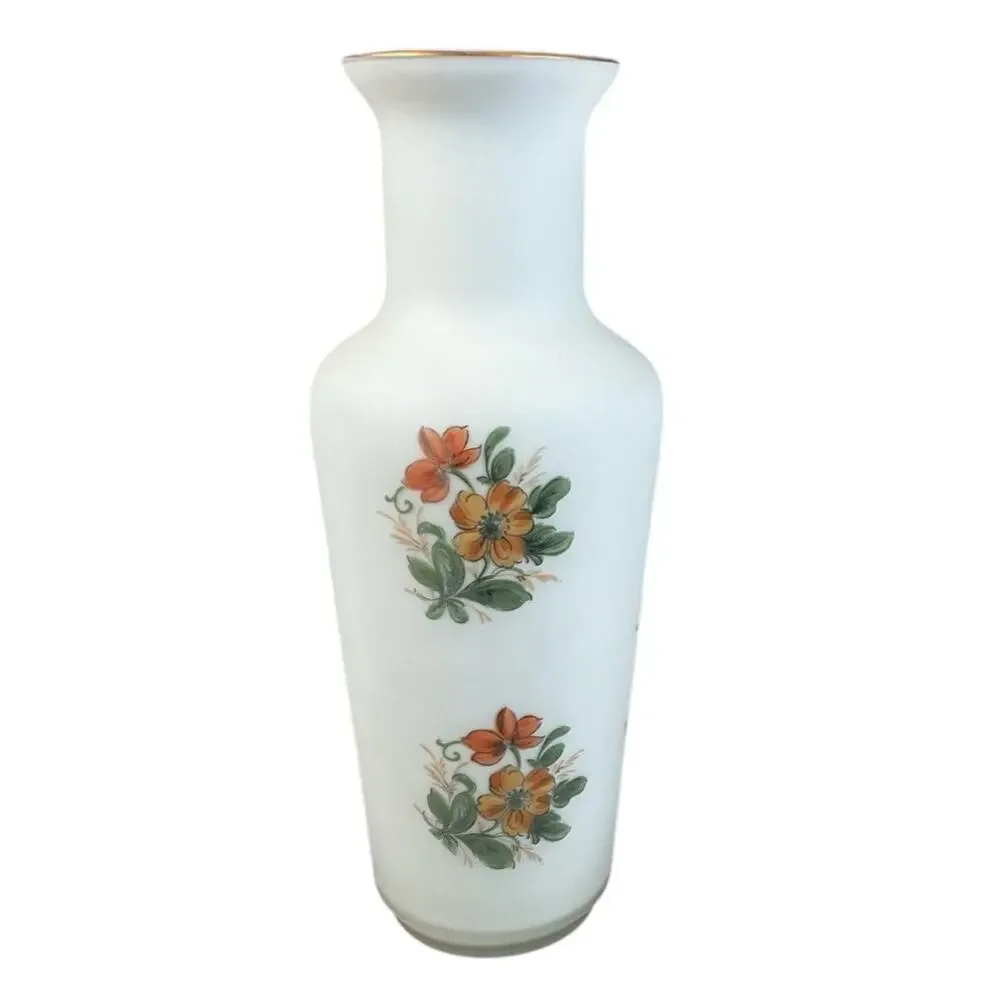 Satin Red Glass Vase Made in Italy Beautiful Floral Print Country Cottage